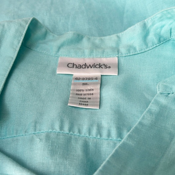 Chadwicks 100% Linen Blouse Top Tunic Long Sleeve Button Front Robin Egg Blue - Picture 3 of 7